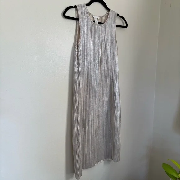 H&M Silver Gold Pleated Sheath Midi Dress | Size XS - Picture 2 of 10